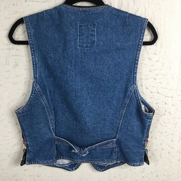 Vintage Hairston Roberson Ropa Vest Womens M  Blue Denim Embroidery Boho Art - Picture 4 of 16